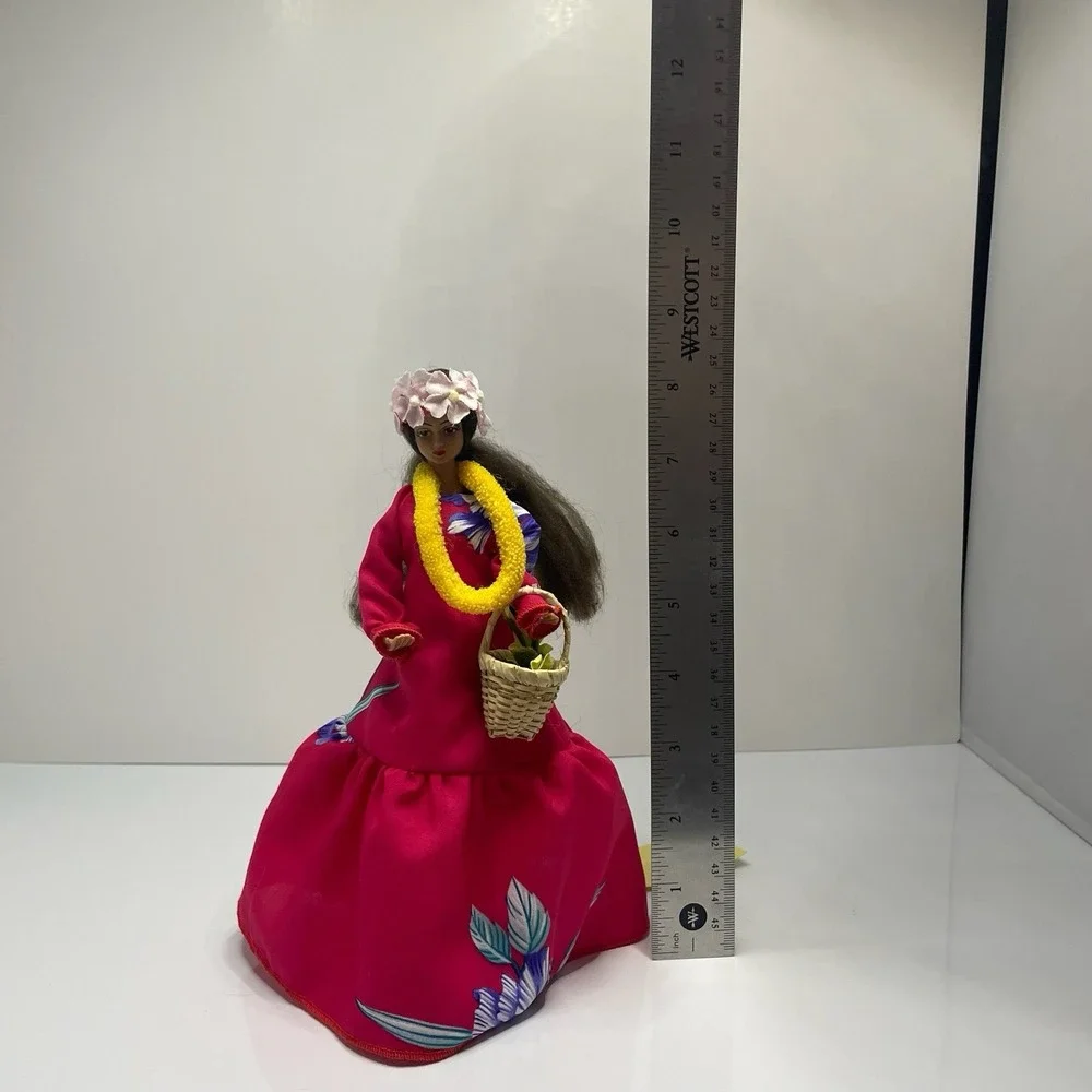 Vintage Makaleka‎ Hawaiian Doll Handmade Red Muumuu Dress Tapa Mache Face W. Tag